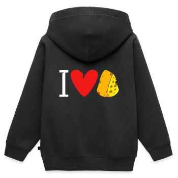 Fromage J’aime le fromage - Sweat Premium à capuche zippé enfant bio - noir - Dos - AI Model Kid Male (0cm)