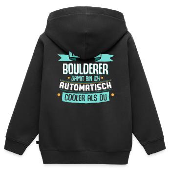 Ich bin Boulderer, damit cooler als du. - Kinder Premium Organic Zip Hoodie - Schwarz - Hinten - AI Model Kid Male (0cm)