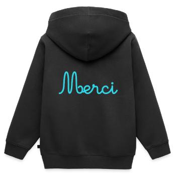 MERCI. MAÎTRESSE. MAÎTRE. MERCI MAÎTRESSE. MAITRE - Sweat Premium à capuche zippé enfant bio - noir - Dos - AI Model Kid Male (0cm)