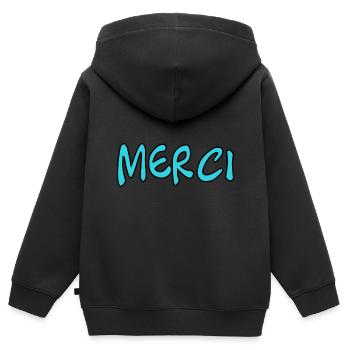 MERCI. MAÎTRESSE. MAÎTRE. MERCI MAÎTRESSE. MAITRE - Sweat Premium à capuche zippé enfant bio - noir - Dos - AI Model Kid Male (0cm)