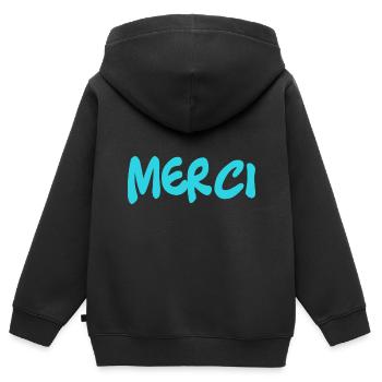 MAÎTRESSE. MAITRE. MERCI. MERCI MAÎTRESSE. MAITRE - Sweat Premium à capuche zippé enfant bio - noir - Dos - AI Model Kid Male (0cm)