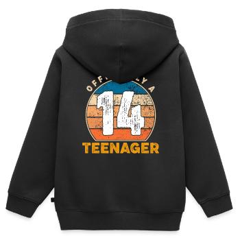 Adolescent officiel 14th Birthday Drôle 14 Ans - Sweat Premium à capuche zippé enfant bio - noir - Dos - AI Model Kid Male (0cm)