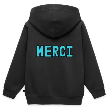 VIELEN DANK. GELIEBTE. MEISTER. DANKE, HERRIN. MEISTER - Kinder Premium Organic Zip Hoodie - Schwarz - Hinten - AI Model Kid Male (0cm)