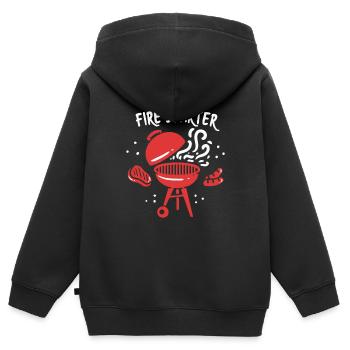 Fire Starter, Funny BBQ Cadeaux - Sweat Premium à capuche zippé enfant bio - noir - Dos - AI Model Kid Male (0cm)