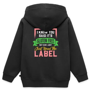 Lustiges Zöliakie Allergie Shirt Es Ist Glutenfrei - Kinder Premium Organic Zip Hoodie - Schwarz - Hinten - AI Model Kid Male (0cm)