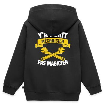 Y'a écrit mécanicien pas magicien - Sweat Premium à capuche zippé enfant bio - noir - Dos - AI Model Kid Male (0cm)