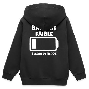 Batterie faible - Sweat Premium à capuche zippé enfant bio - noir - Dos - AI Model Kid Male (0cm)