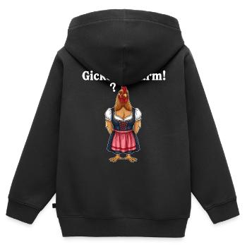 Gickerl-Alarm ! - Kinder Premium Organic Zip Hoodie - Schwarz - Hinten - AI Model Kid Male (0cm)