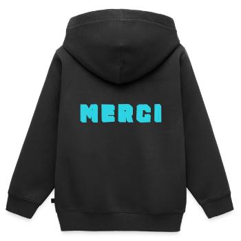 MAÎTRESSE. MAITRE. MERCI. MERCI MAÎTRESSE. MAITRE - Sweat Premium à capuche zippé enfant bio - noir - Dos - AI Model Kid Male (0cm)