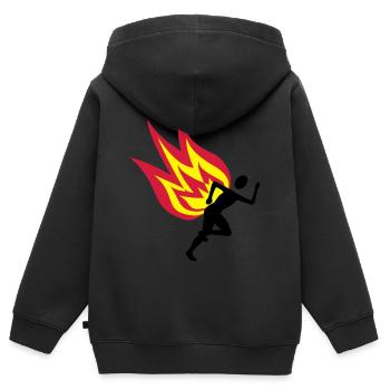 Jogger Feuer - Kinder Premium Organic Zip Hoodie - Schwarz - Hinten - AI Model Kid Male (0cm)