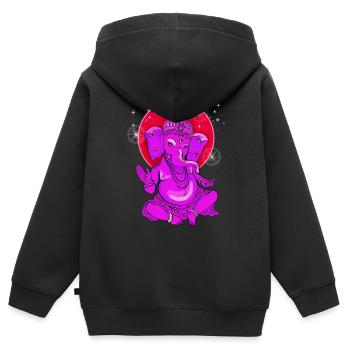 ganesha yoga inde bouddha dieu méditation éléphant - Sweat Premium à capuche zippé enfant bio - noir - Dos - AI Model Kid Male (0cm)
