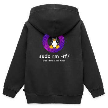 Ordinateur Sys admin Penguin Nerd pc sudo rm -rf cod - Sweat Premium à capuche zippé enfant bio - noir - Dos - AI Model Kid Male (0cm)