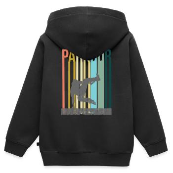 Parkour Retro - Kinder Premium Organic Zip Hoodie - Schwarz - Hinten - AI Model Kid Male (0cm)