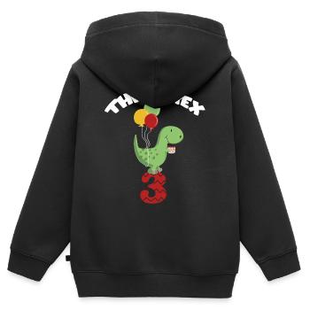 Trois Rex - Troisième anniversaire Garçon - 3 ans - Sweat Premium à capuche zippé enfant bio - noir - Dos - AI Model Kid Male (0cm)
