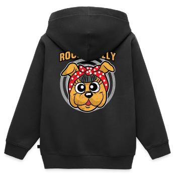 Chien Rockabilly Bully - Sweat Premium à capuche zippé enfant bio - noir - Dos - AI Model Kid Male (0cm)