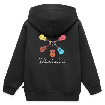 Art graphique mignon d'instrument de ukelele pour le musicien - Sweat Premium à capuche zippé enfant bio - noir - Dos - AI Model Kid Male (0cm)