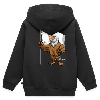 Stolzer Adler mit Friedens Fahne Weißkopfseeadler - Kinder Premium Organic Zip Hoodie - Schwarz - Hinten - AI Model Kid Male (0cm)