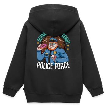 Donuts Bonbons Police Police Policier Glaçage - Sweat Premium à capuche zippé enfant bio - noir - Dos - AI Model Kid Male (0cm)
