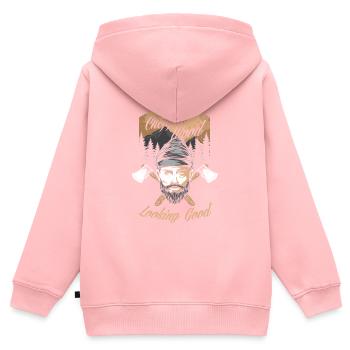 Bûcheron Forestier Exploitation forestière Lumberman Choppin - Sweat Premium à capuche zippé enfant bio - rose - Dos - AI Model Kid Female (0cm)