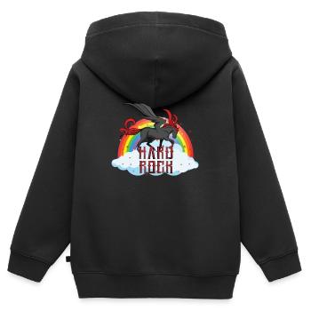 Drôle hard rock arc-en-ciel Licorne - Sweat Premium à capuche zippé enfant bio - noir - Dos - AI Model Kid Male (0cm)