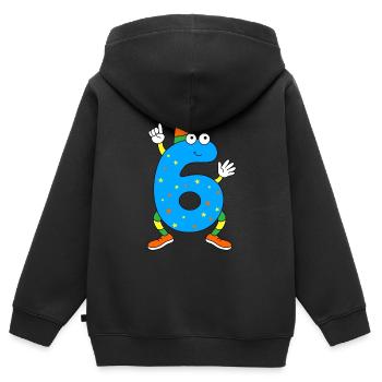 Numéro 6 anniversaire 6 nombre de chiffres - Sweat Premium à capuche zippé enfant bio - noir - Dos - AI Model Kid Male (0cm)