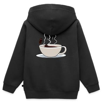 Café Café Coffeeshop Matin Drama Sauveur - Sweat Premium à capuche zippé enfant bio - noir - Dos - AI Model Kid Male (0cm)