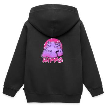 Niedliches Hippo mit rosa Schleife - Kinder Premium Organic Zip Hoodie - Schwarz - Hinten - AI Model Kid Male (0cm)