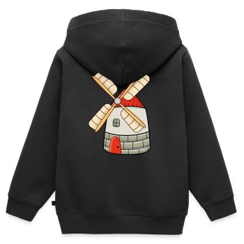 Moulin à vent - Sweat Premium à capuche zippé enfant bio - noir - Dos - AI Model Kid Male (0cm)