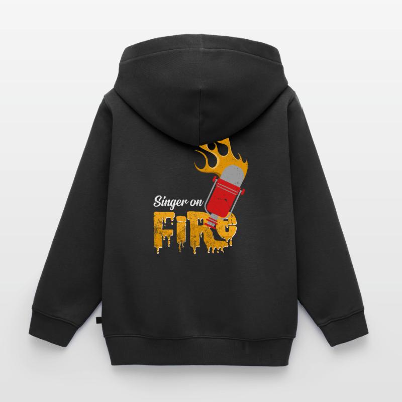 Singer On Fire Microphone Musical Gift Idea Kids Premium Organic Zip-up Hoodie