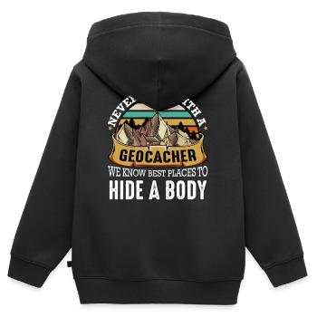 Geocaching - Sweat Premium à capuche zippé enfant bio - noir - Dos - AI Model Kid Male (0cm)