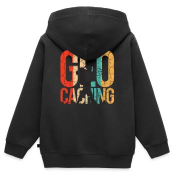 Geocaching - Sweat Premium à capuche zippé enfant bio - noir - Dos - AI Model Kid Male (0cm)