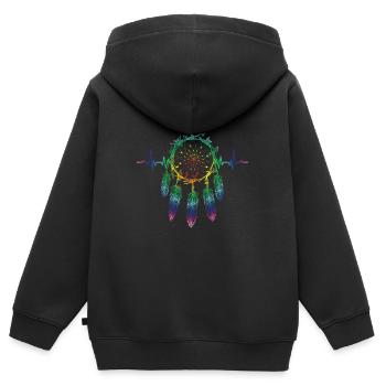Culture amérindienne Plumes de saule - Sweat Premium à capuche zippé enfant bio - noir - Dos - AI Model Kid Male (0cm)