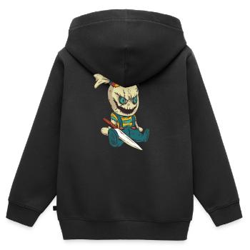 Poupée vaudou effrayant avec un couteau pour Halloween - Sweat Premium à capuche zippé enfant bio - noir - Dos - AI Model Kid Male (0cm)