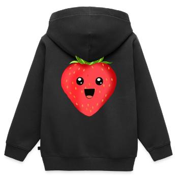 Fröhliche Erdbeere - Kinder Premium Organic Zip Hoodie - Schwarz - Hinten - AI Model Kid Male (0cm)