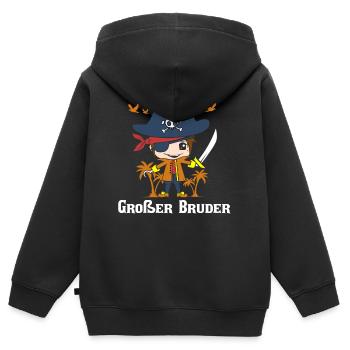 Grand Frère Frères Frères Frères Motif d’enfant - Sweat Premium à capuche zippé enfant bio - noir - Dos - AI Model Kid Male (0cm)