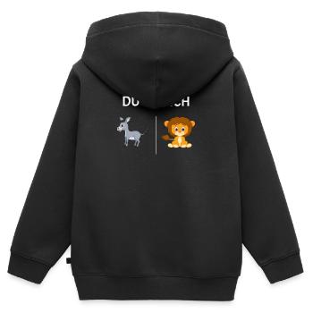 Drôle d’enfant De l’âne Je Lion Enfants Enfants - Sweat Premium à capuche zippé enfant bio - noir - Dos - AI Model Kid Male (0cm)
