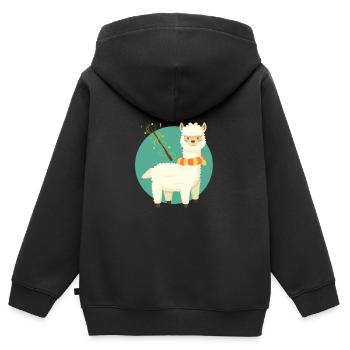 Lama - Kinder Premium Organic Zip Hoodie - Schwarz - Hinten - AI Model Kid Male (0cm)
