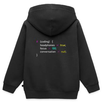 Programmation Focus Casque tunnel - Sweat Premium à capuche zippé enfant bio - noir - Dos - AI Model Kid Male (0cm)