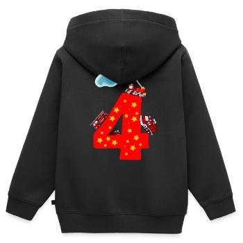 4th Birthday 4 Years Fire Brigade Car Gift - Kids Premium Organic Zip-up Hoodie - black - Back - AI Model Kid Male (0cm)