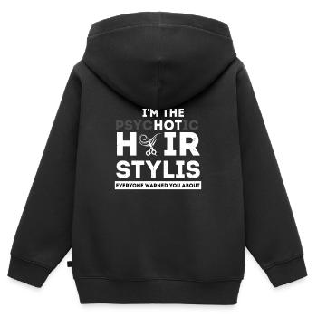 Salon de coiffure Salon de coiffure Salon de coiffure Coiffure Coiffure - Sweat Premium à capuche zippé enfant bio - noir - Dos - AI Model Kid Male (0cm)