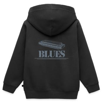 Harmonica blues - Sweat Premium à capuche zippé enfant bio - noir - Dos - AI Model Kid Male (0cm)