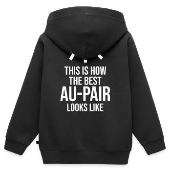 Cadeau d'adieu au pair - Sweat Premium à capuche zippé enfant bio - noir - Dos - AI Model Kid Male (0cm)