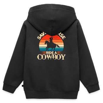 cow-boy - Sweat Premium à capuche zippé enfant bio - noir - Dos - AI Model Kid Male (0cm)