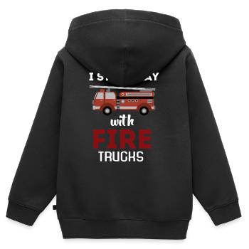Feuerwehr Held Fahrzeug - Kinder Premium Organic Zip Hoodie - Schwarz - Hinten - AI Model Kid Male (0cm)
