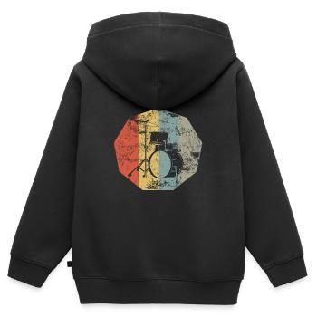 Batterie Rétro Instrument de Musique Cadeau - Sweat Premium à capuche zippé enfant bio - noir - Dos - AI Model Kid Male (0cm)