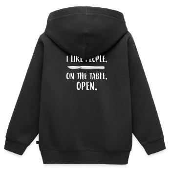Chirurg - Kinder Premium Organic Zip Hoodie - Schwarz - Hinten - AI Model Kid Male (0cm)