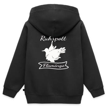 Ruhrpott Flamingo - Kinder Premium Organic Zip Hoodie - Schwarz - Hinten - AI Model Kid Male (0cm)