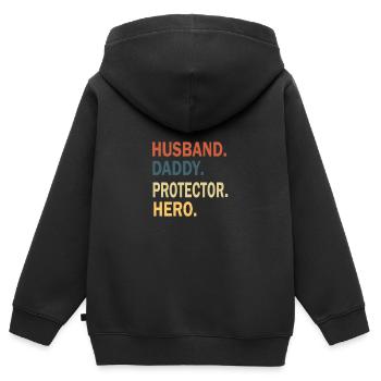 Fête des pères Papa Papa Papa Papa Papa Papa - Sweat Premium à capuche zippé enfant bio - noir - Dos - AI Model Kid Male (0cm)