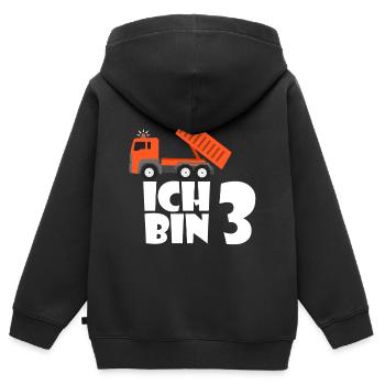 Ich bin 3 drei Jahre Junge Muldenkipper LKW - Kinder Premium Organic Zip Hoodie - Schwarz - Hinten - AI Model Kid Male (0cm)