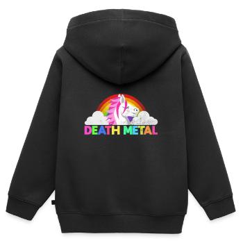 Regenbogen Death Metal Einhorn - Kinder Premium Organic Zip Hoodie - Schwarz - Hinten - AI Model Kid Male (0cm)